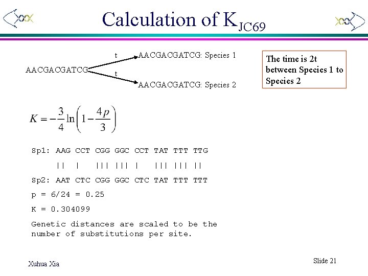 Calculation of KJC 69 t AACGACGATCG: Species 1 t AACGACGATCG: Species 2 The time