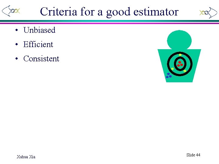 Criteria for a good estimator • Unbiased • Efficient • Consistent Xuhua Xia Slide