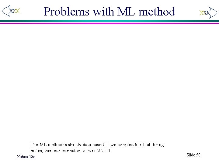 Problems with ML method The ML method is strictly data-based. If we sampled 6