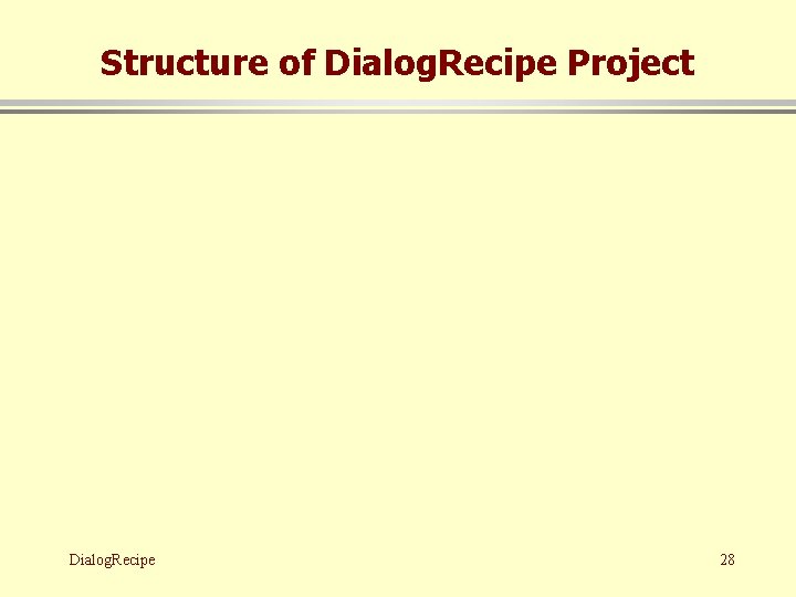 Structure of Dialog. Recipe Project Dialog. Recipe 28 