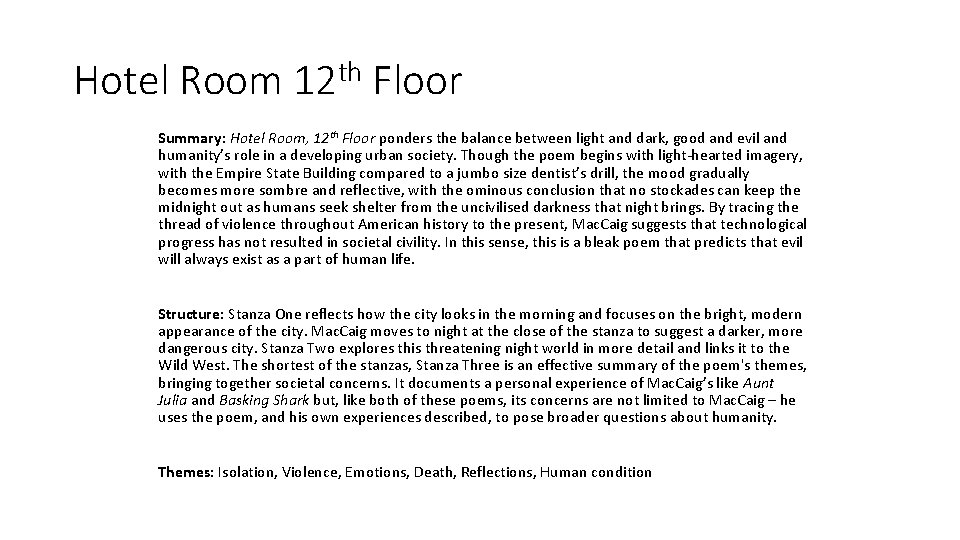 Hotel Room 12 th Floor Summary: Hotel Room, 12 th Floor ponders the balance