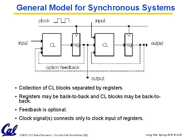 General Model for Synchronous Systems • Collection of CL blocks separated by registers. • General Model for Synchronous Systems • Collection of CL blocks separated by registers. •