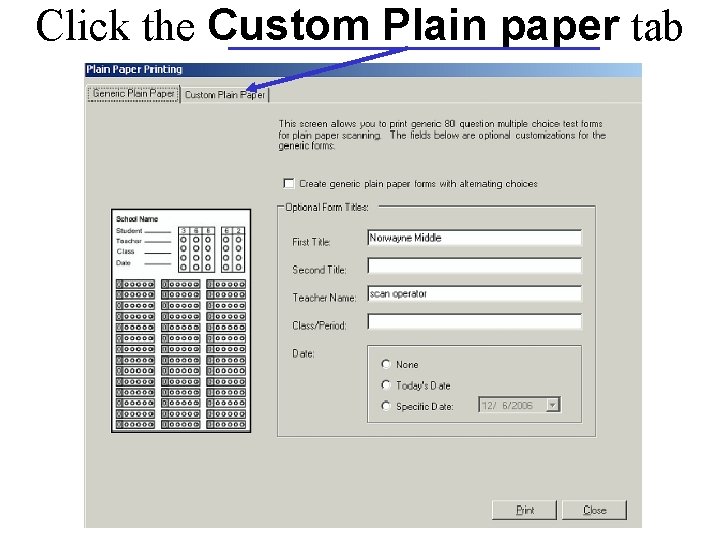 Click the Custom Plain paper tab 
