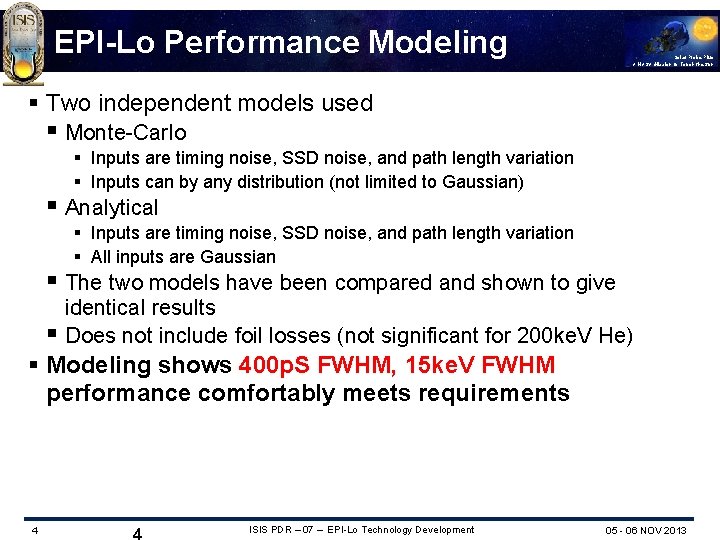 EPI-Lo Performance Modeling Solar Probe Plus A NASA Mission to Touch the Sun §