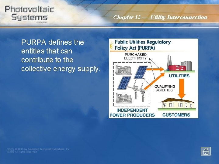 Chapter 12 — Utility Interconnection PURPA defines the entities that can contribute to the