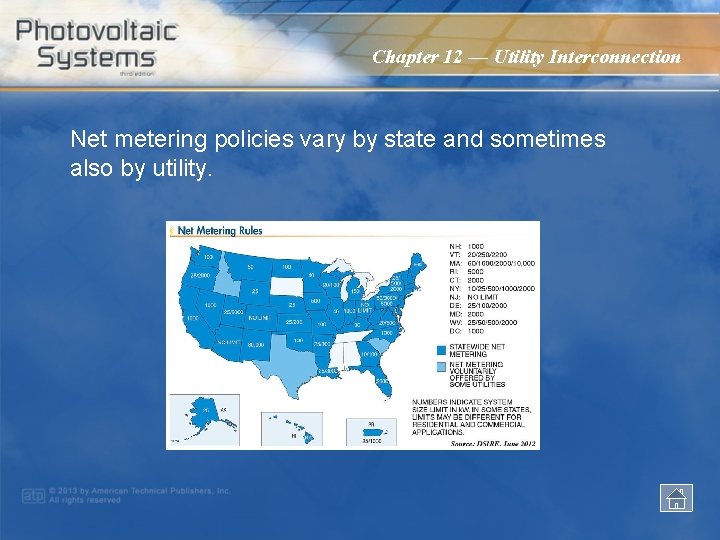 Chapter 12 — Utility Interconnection Net metering policies vary by state and sometimes also