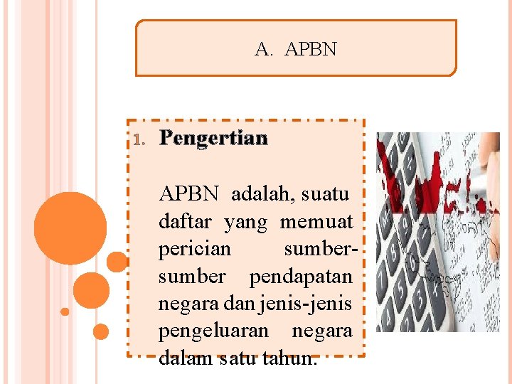 A. APBN 1. Pengertian APBN adalah, suatu daftar yang memuat perician sumber pendapatan negara