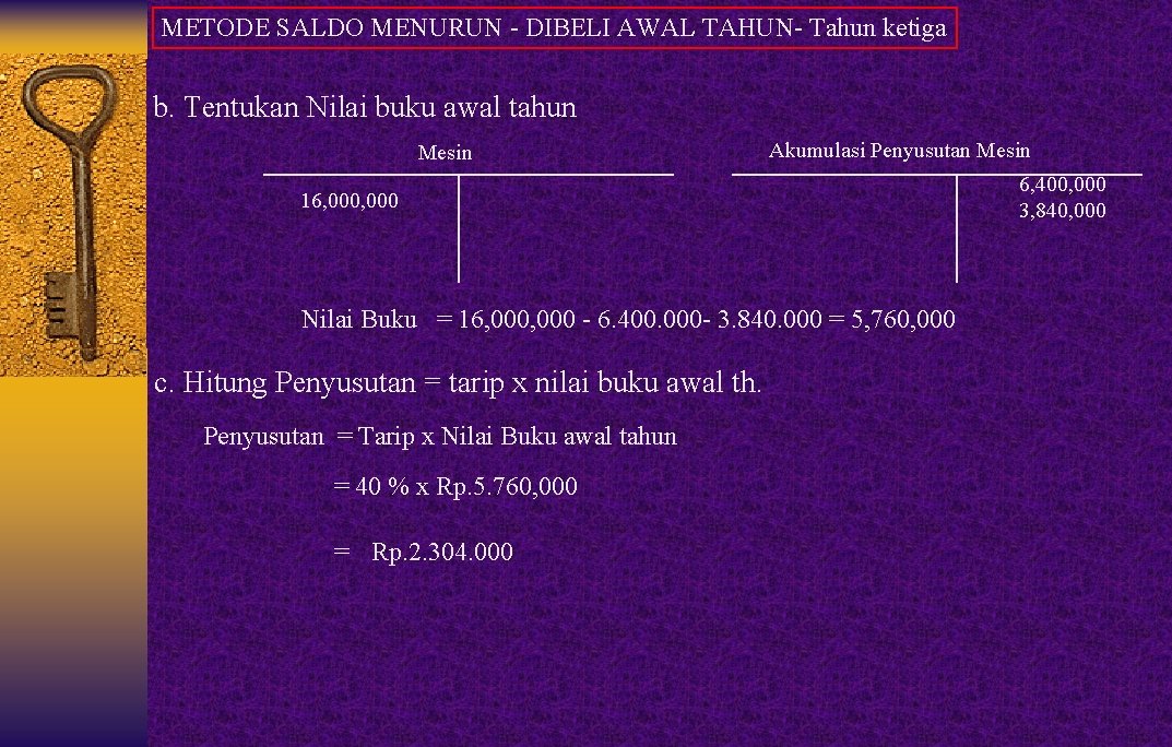 METODE SALDO MENURUN - DIBELI AWAL TAHUN- Tahun ketiga b. Tentukan Nilai buku awal