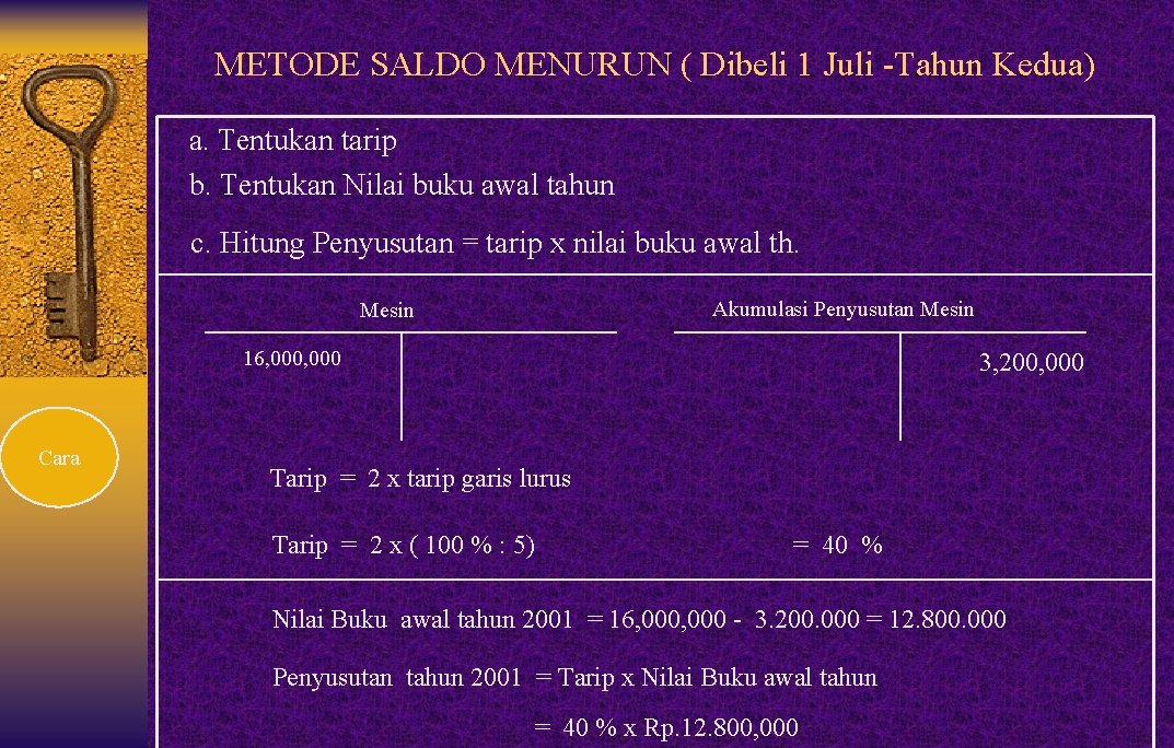 METODE SALDO MENURUN ( Dibeli 1 Juli -Tahun Kedua) a. Tentukan tarip b. Tentukan