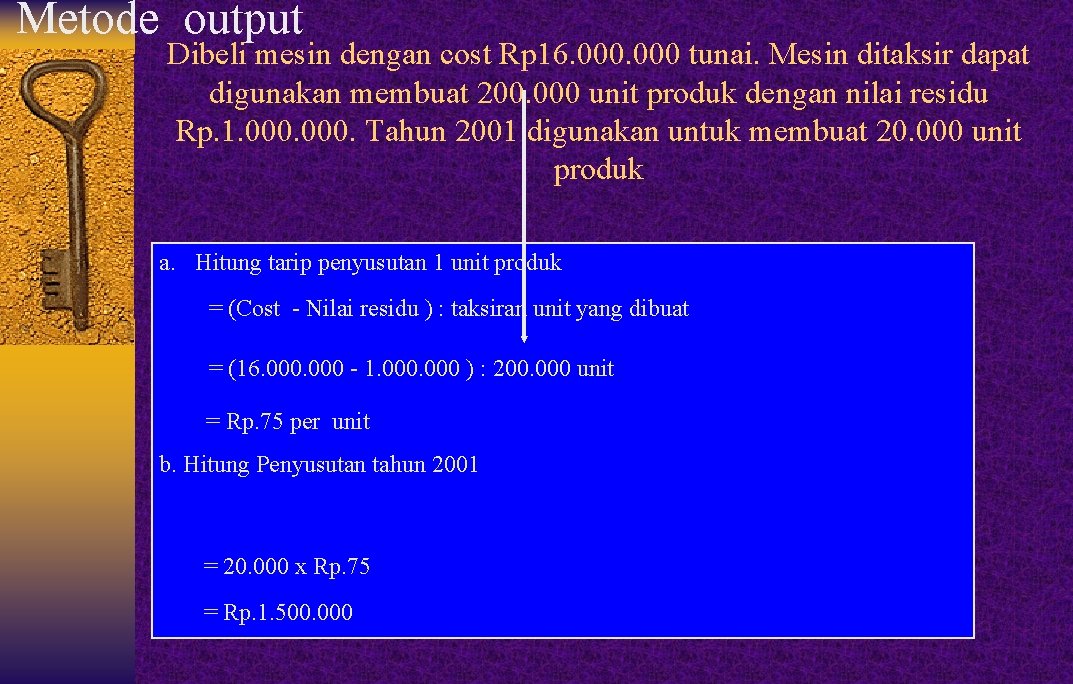 Metode output Dibeli mesin dengan cost Rp 16. 000 tunai. Mesin ditaksir dapat digunakan