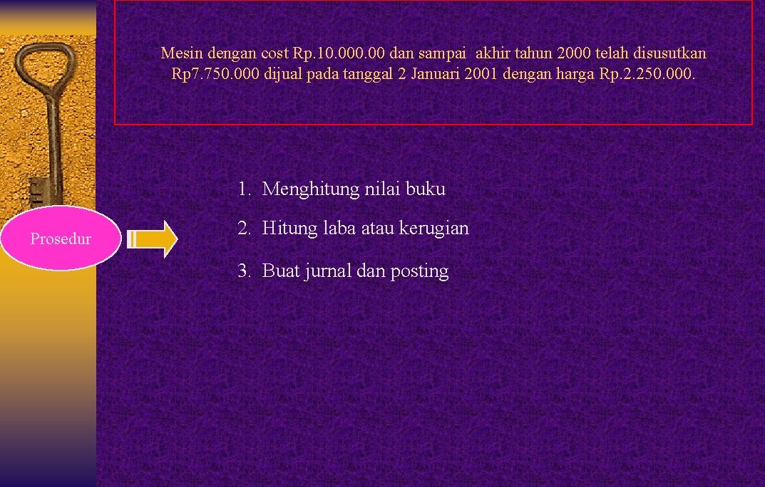 Mesin dengan cost Rp. 10. 00 dan sampai akhir tahun 2000 telah disusutkan Rp