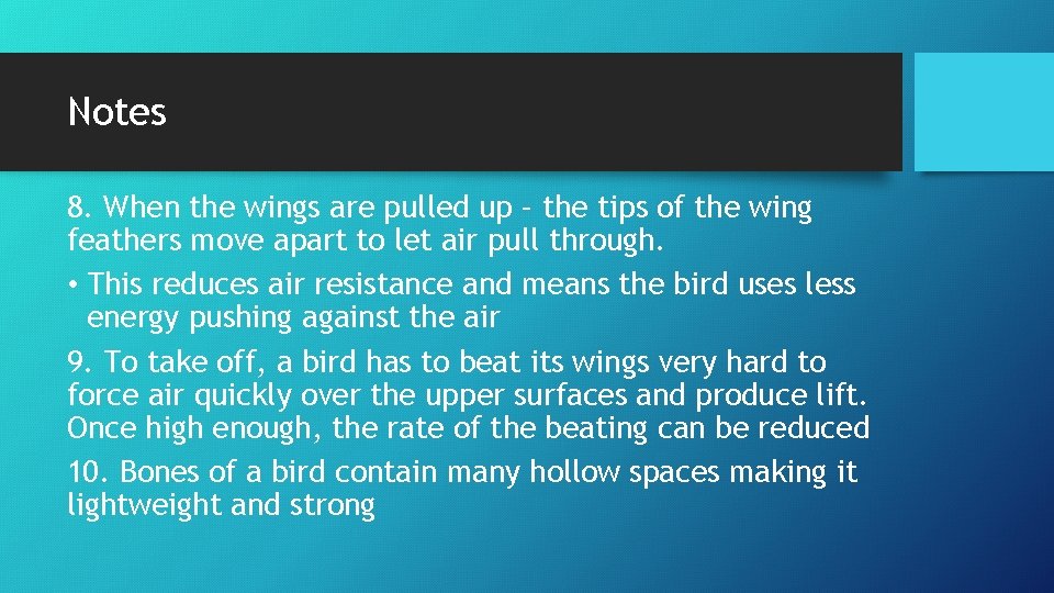 Notes 8. When the wings are pulled up – the tips of the wing