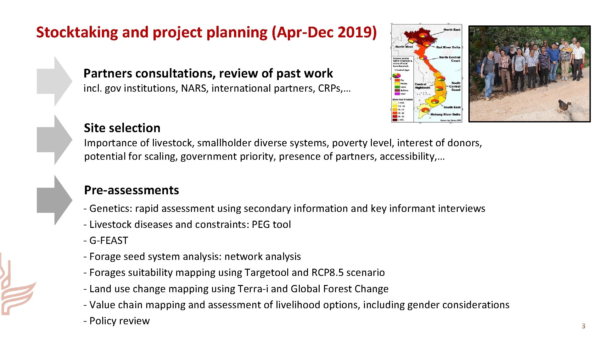 Stocktaking and project planning (Apr-Dec 2019) Partners consultations, review of past work incl. gov