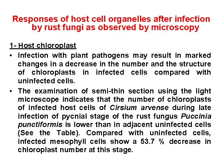 Responses of host cell organelles after infection by rust fungi as observed by microscopy