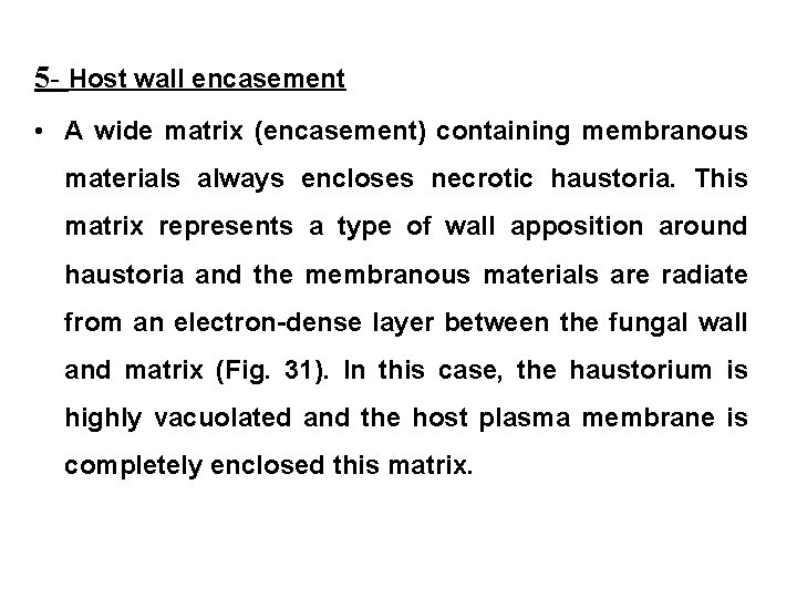 5 - Host wall encasement • A wide matrix (encasement) containing membranous materials always