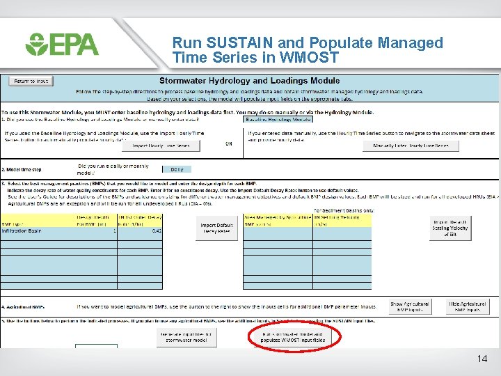 Run SUSTAIN and Populate Managed Time Series in WMOST 14 