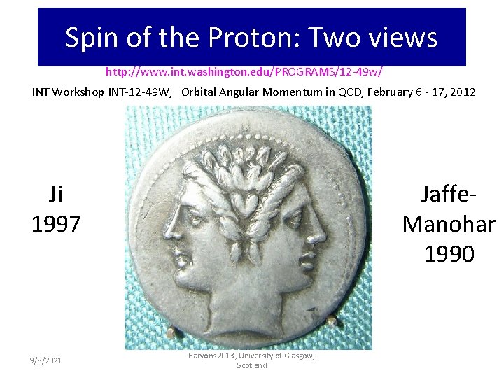 Spin of the Proton: Two views http: //www. int. washington. edu/PROGRAMS/12 -49 w/ INT