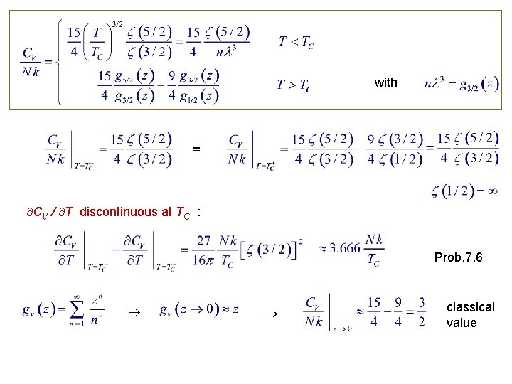 with = CV / T discontinuous at TC : Prob. 7. 6 classical value