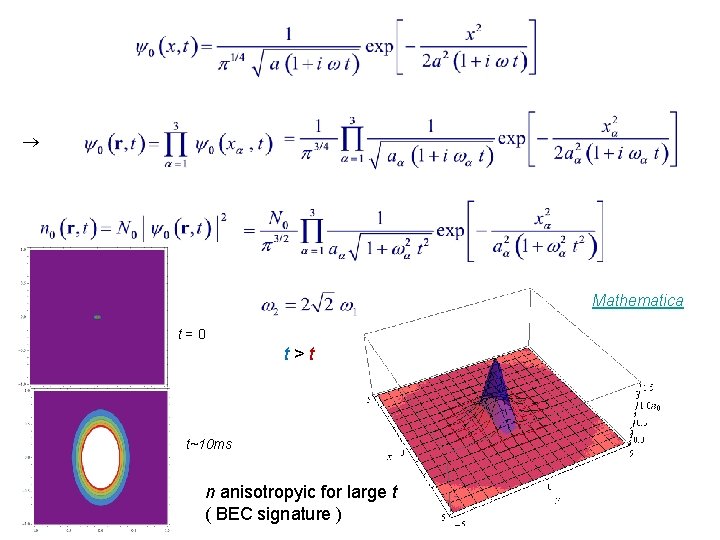  Mathematica t=0 t>t t~10 ms n anisotropyic for large t ( BEC signature