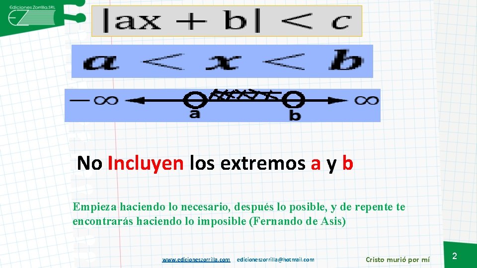 No Incluyen los extremos a y b Empieza haciendo lo necesario, después lo posible,