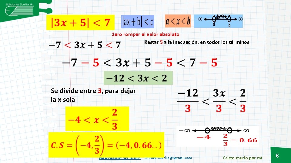 1 ero romper el valor absoluto Restar 5 a la inecuación, en todos los