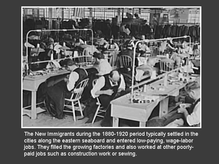 The New Immigrants during the 1880 -1920 period typically settled in the cities along