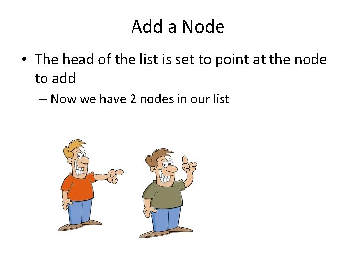 Add a Node • The head of the list is set to point at