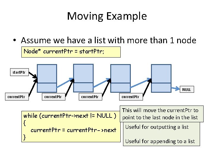 Moving Example • Assume we have a list with more than 1 node Node*