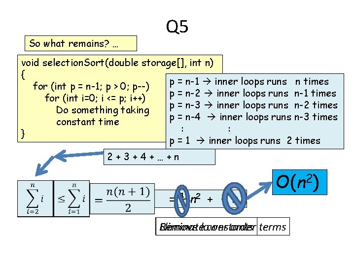So what remains? … Q 5 void selection. Sort(double storage[], int n) { p