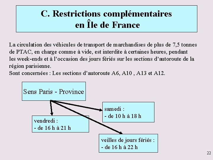 C. Restrictions complémentaires en Île de France La circulation des véhicules de transport de