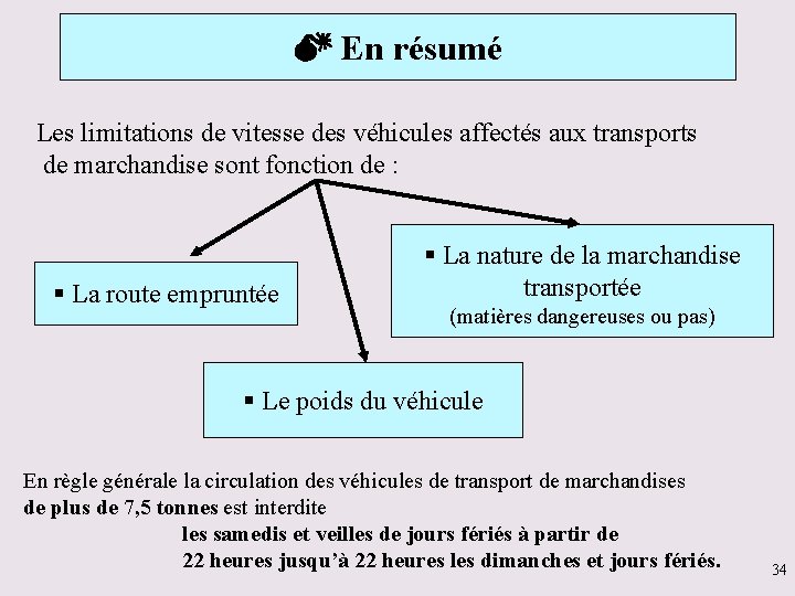  En résumé Les limitations de vitesse des véhicules affectés aux transports de marchandise