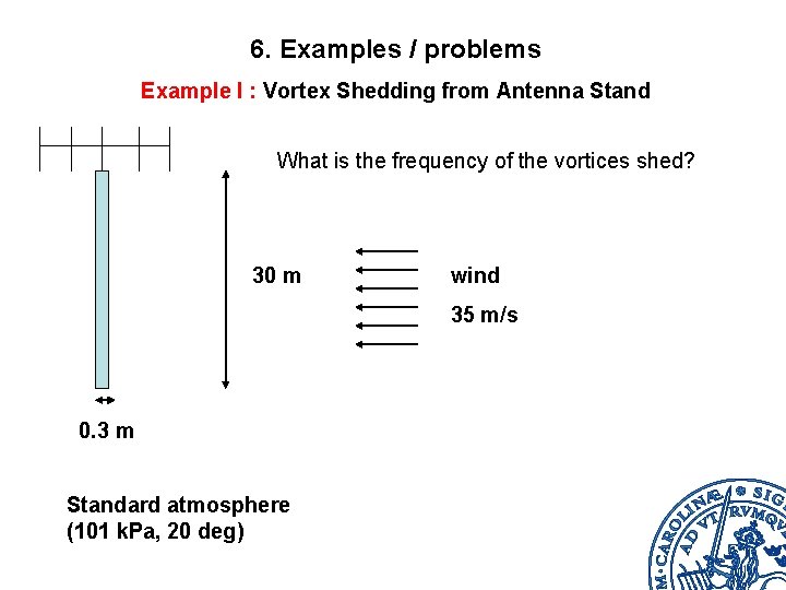 6. Examples / problems Example I : Vortex Shedding from Antenna Stand What is
