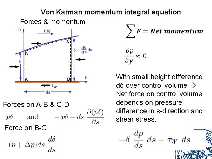 Von Karman momentum integral equation Forces & momentum Forces on A-B & C-D Force