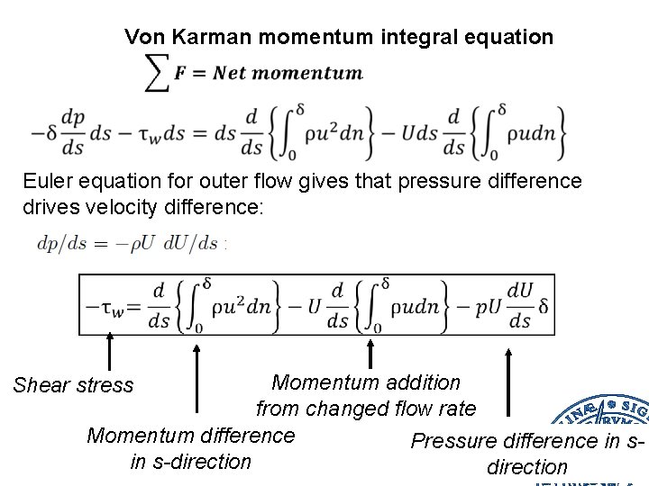 Von Karman momentum integral equation Euler equation for outer flow gives that pressure difference