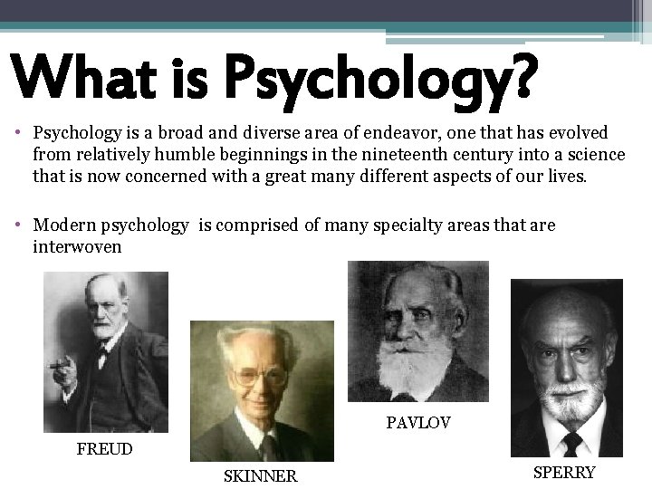 What is Psychology? • Psychology is a broad and diverse area of endeavor, one