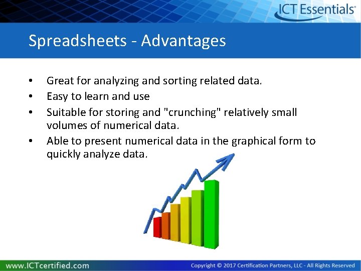 Spreadsheets - Advantages • • Great for analyzing and sorting related data. Easy to Spreadsheets - Advantages • • Great for analyzing and sorting related data. Easy to