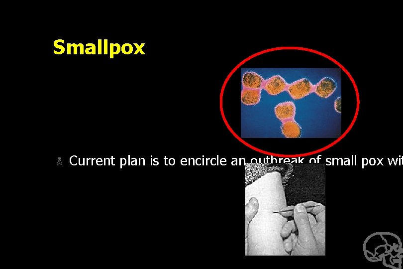 Smallpox N Current plan is to encircle an outbreak of small pox wit 