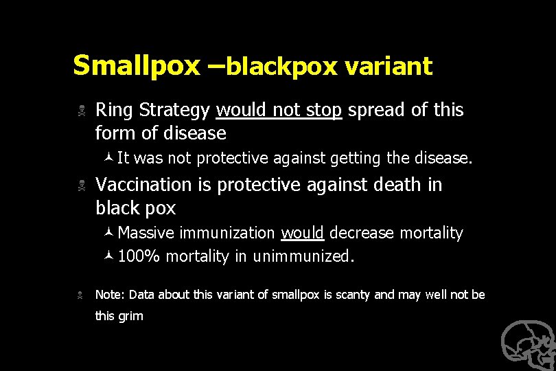 Smallpox –blackpox variant N Ring Strategy would not stop spread of this form of