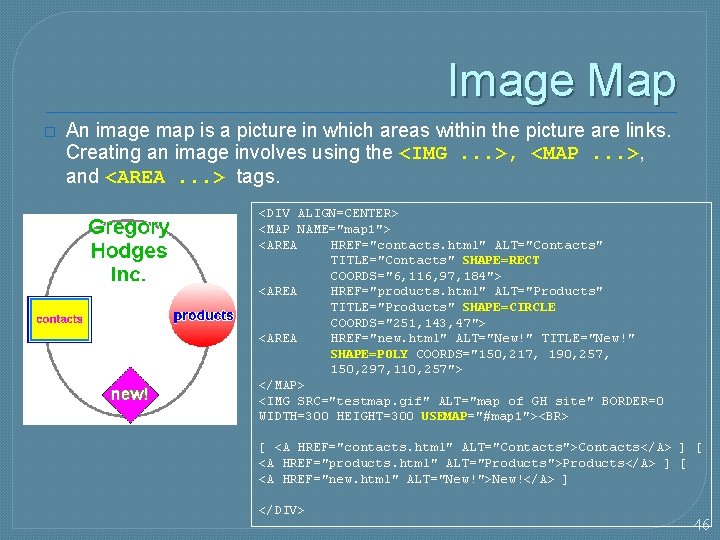 Image Map � An image map is a picture in which areas within the
