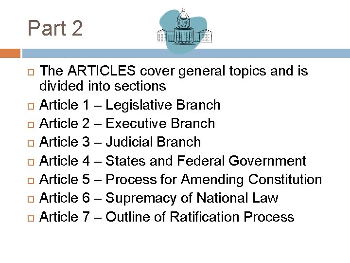 Part 2 The ARTICLES cover general topics and is divided into sections Article 1