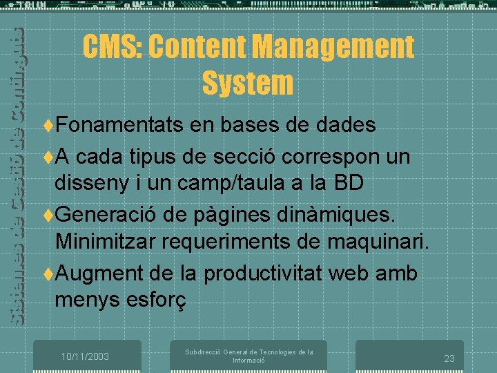 CMS: Content Management System t. Fonamentats en bases de dades t. A cada tipus