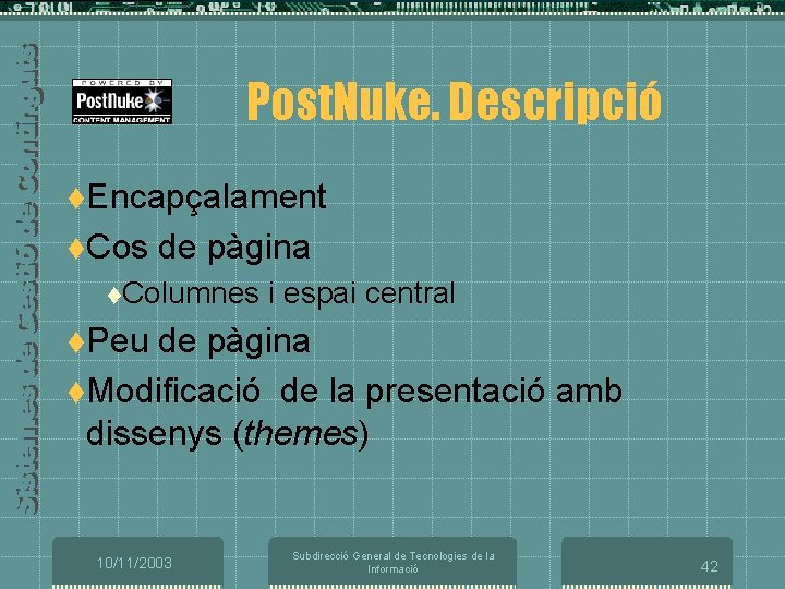 Post. Nuke. Descripció t. Encapçalament t. Cos de pàgina t. Columnes i espai central