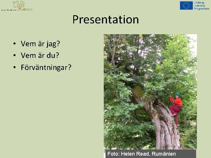 Presentation • Vem är jag? • Vem är du? • Förväntningar? Foto: Helen Read,