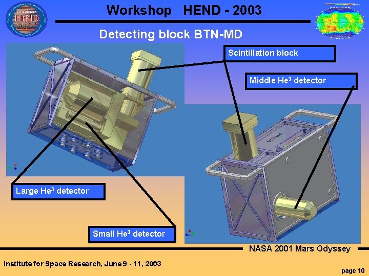 Workshop HEND - 2003 Detecting block BTN-MD Scintillation block Middle He 3 detector Large