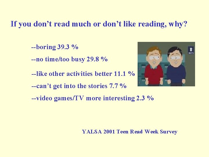 If you don’t read much or don’t like reading, why? --boring 39. 3 % If you don’t read much or don’t like reading, why? --boring 39. 3 %