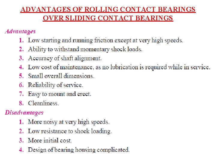 ADVANTAGES OF ROLLING CONTACT BEARINGS OVER SLIDING CONTACT BEARINGS 