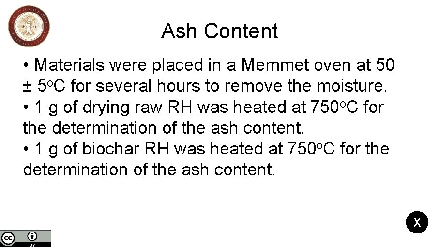 Ash Content • Materials were placed in a Memmet oven at 50 ± 5 Ash Content • Materials were placed in a Memmet oven at 50 ± 5