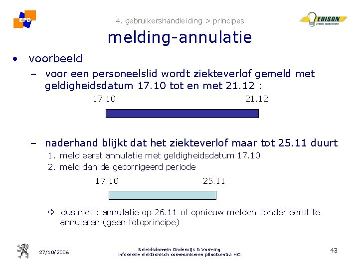 4. gebruikershandleiding > principes melding-annulatie • voorbeeld – voor een personeelslid wordt ziekteverlof gemeld