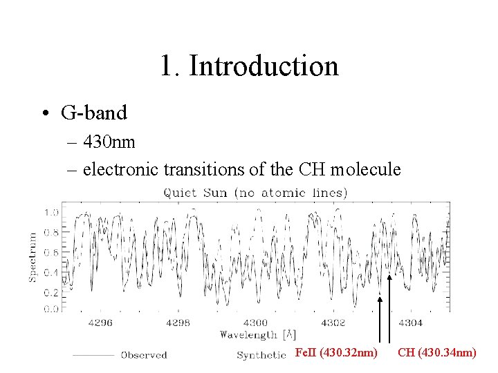 1. Introduction • G-band – 430 nm – electronic transitions of the CH molecule