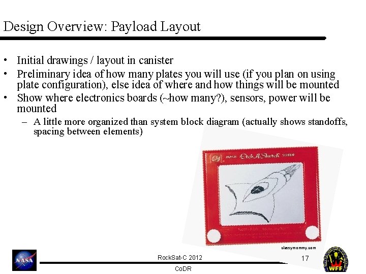 Design Overview: Payload Layout • Initial drawings / layout in canister • Preliminary idea